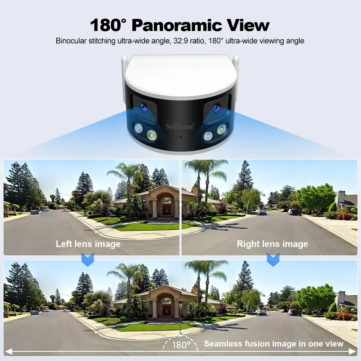 Srihome SH070 5G WIFI Bullet Camera 2x2MP Lens 180° Wide View Angle Panoramic Dual Lens  IP Camera CCTV IP Surveillance Camera