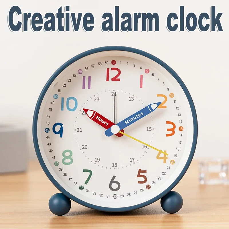 Pencil design metal alarm clock, a must-have for the back-to-school season, with night light and silent operation time,