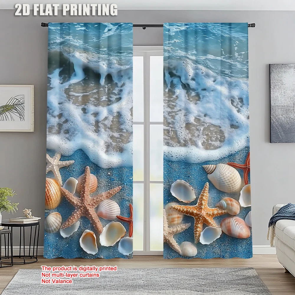 

2pc, Curtain Beach Seashell Starfish Machine Washable Fabric,Without Electricity Wall Decor Suitable for Indoor Celebrations