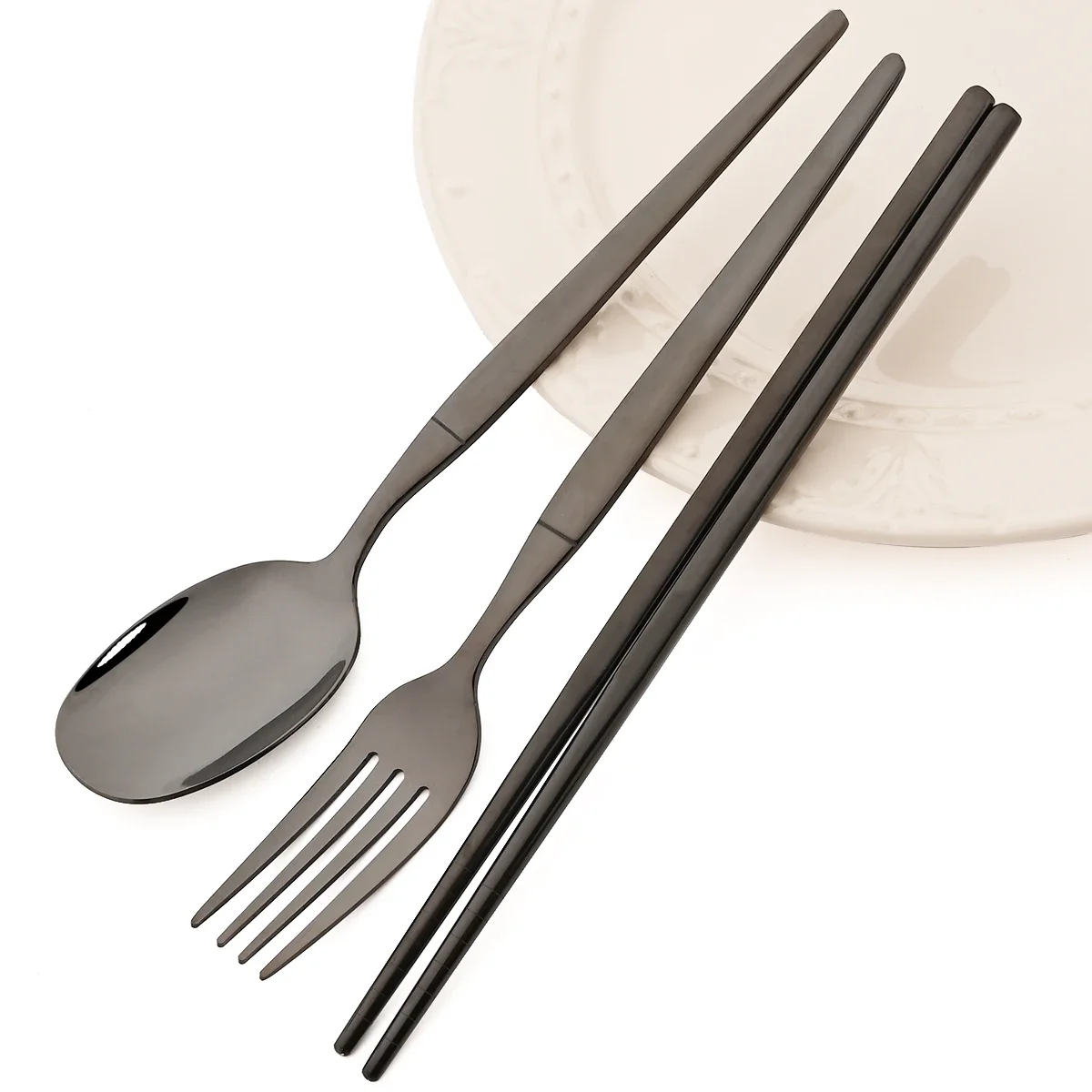 

12 шт. многоразовые тарелки в стиле вестерн, обеденный набор, ложка, вилка, палочки для еды, набор столовых приборов, зеркальный набор посуды из нержавеющей стали, подарочный набор для вечеринки