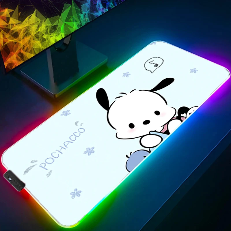 Grand tapis de souris rvb p-pochacco Gamer clavier LED tapis de souris Pc ordinateur tapis de bureau tapis de jeu rétro-éclairage Anime tapis de souris pour LOL