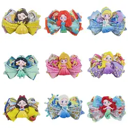 Disney Princess Rhinestone Faux Synthetic Leather And Ribbon Bow-Knot DIY Hair Bow Making Bow-Knot Handmade Material With Clips