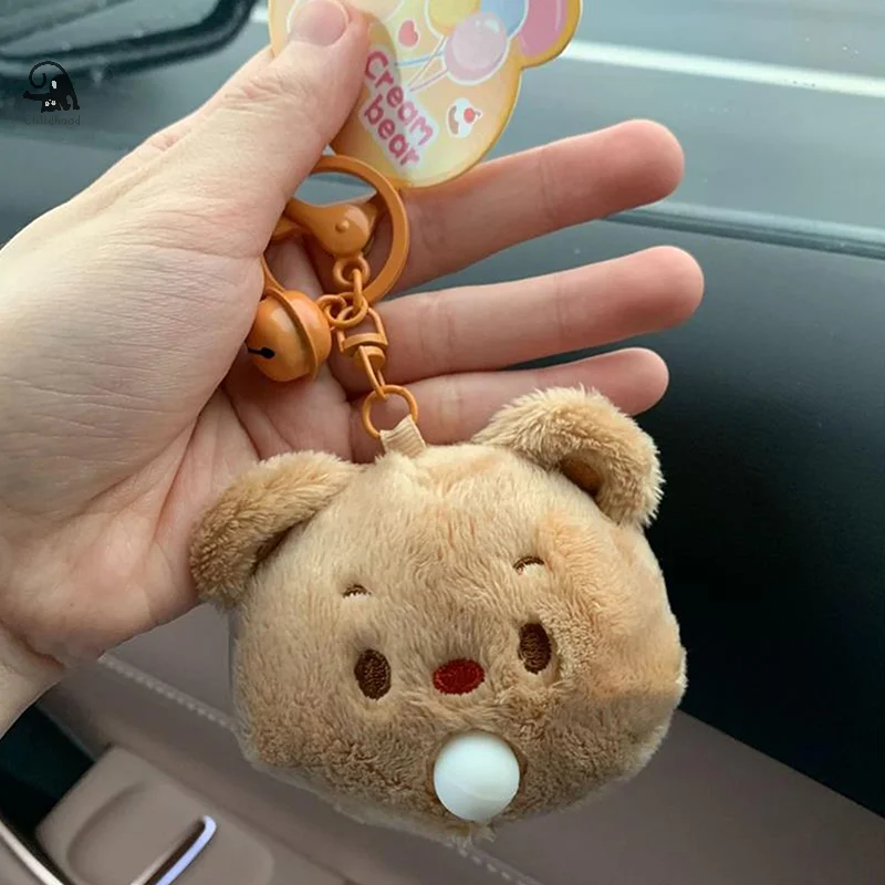 Cute Butter Bear Squeeze Blow Bubbles Plush Toy Doll Keychain Backpack Pendant Soft Stuffed Cream Bear Keyring Accessories Gifts