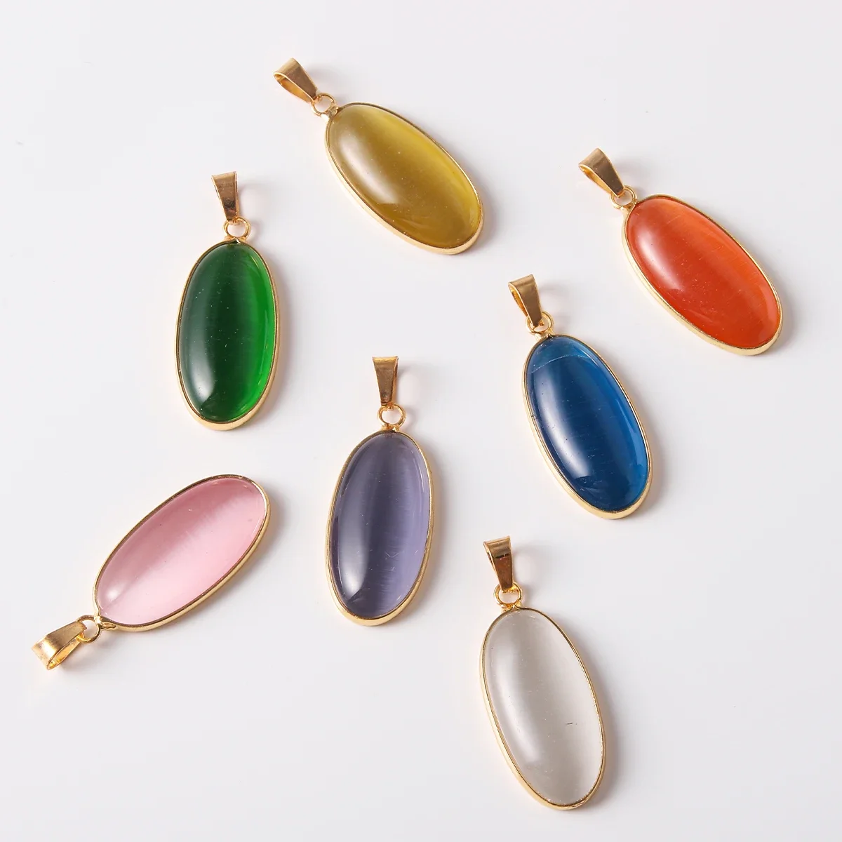 

Long Oval Cat Eye Pendant Necklace Bohemian Style Multicolor Jewelry Necklace Versatile Accessory Unique Gift Friends and Family