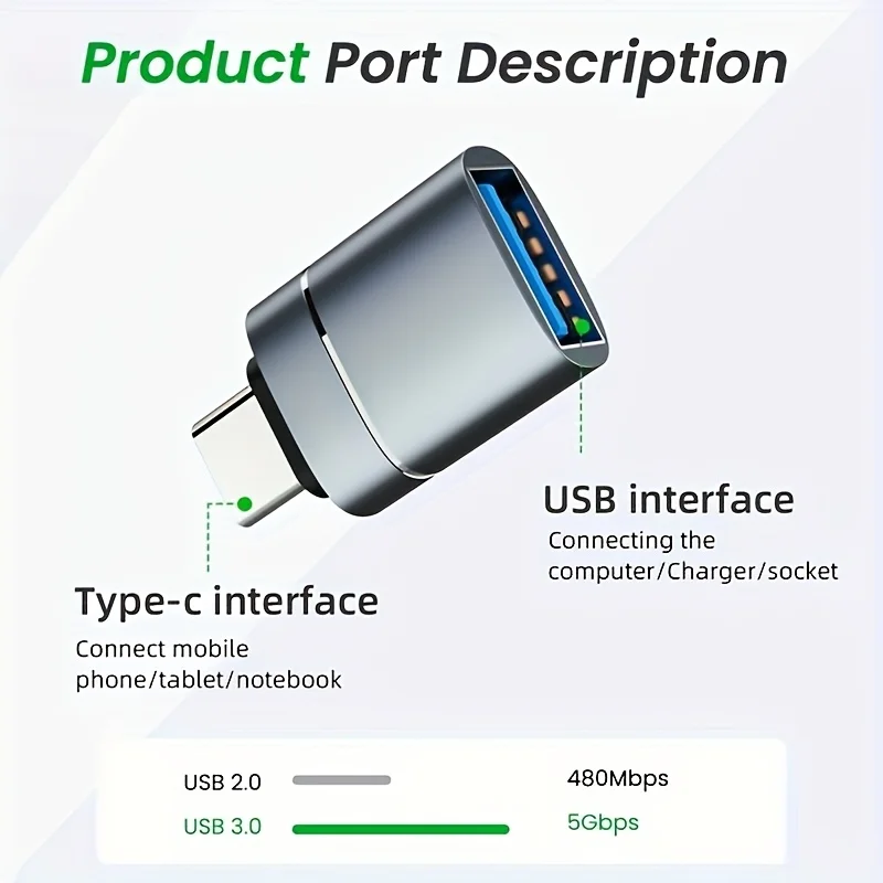 USB 3.0 Type C OTG Adapter 5Gbps High Speed for Android Phone Tablet Laptop Fast Data Transfer Media Sync & Charging Support P&P