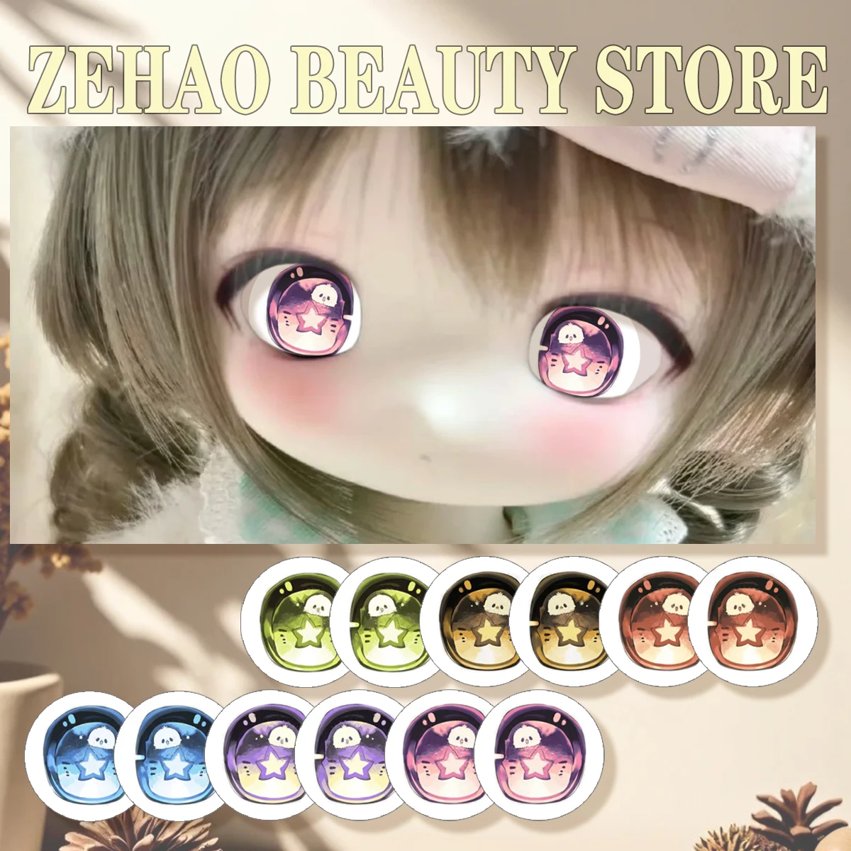 6 Pairs BJD Eye Chips 10MM-40MM Glass Cabochon Girl Toy Starry Bear Illustration Pupil DIY Blyth BJD Doll Accessory Gift JD032