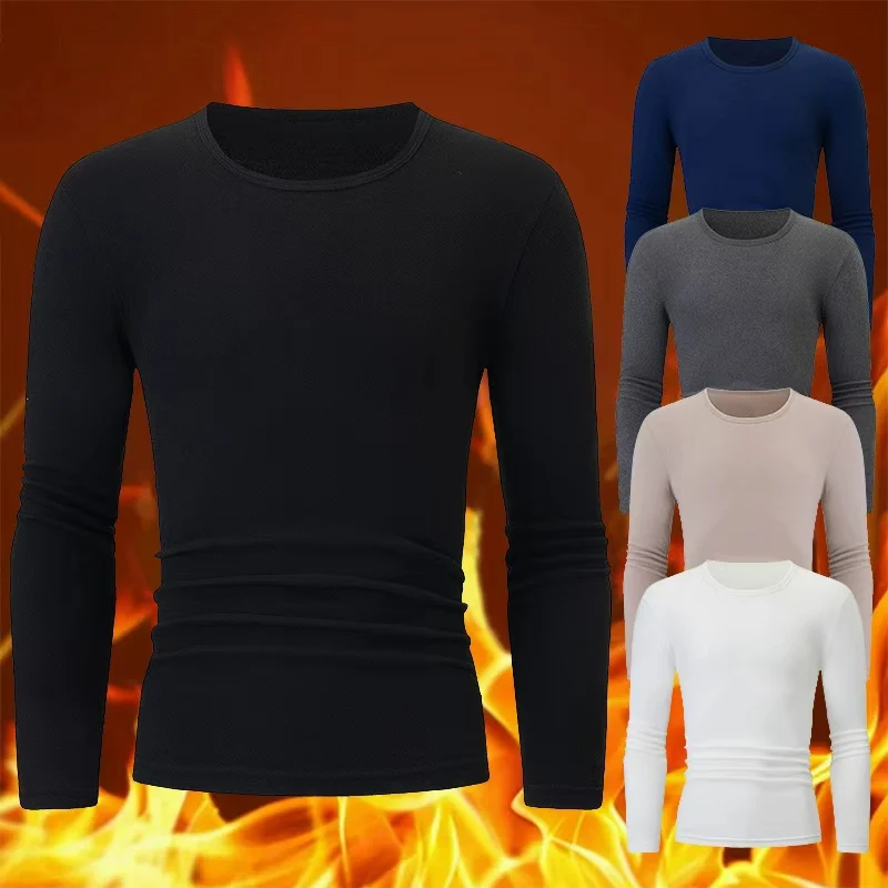 

1/4 Pcs Men's Solid Color Round Neck Warm Long Sleeved Top For Autumn And Winter Comfortable Plus Size Versatile Base Sweatshirt