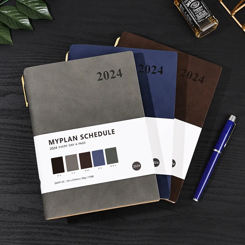 A4/A5/A6 Business Sheepskin Office Efficiency Book 2024 Agenda One Page Per Day Wireless Adhesive Series Notebook