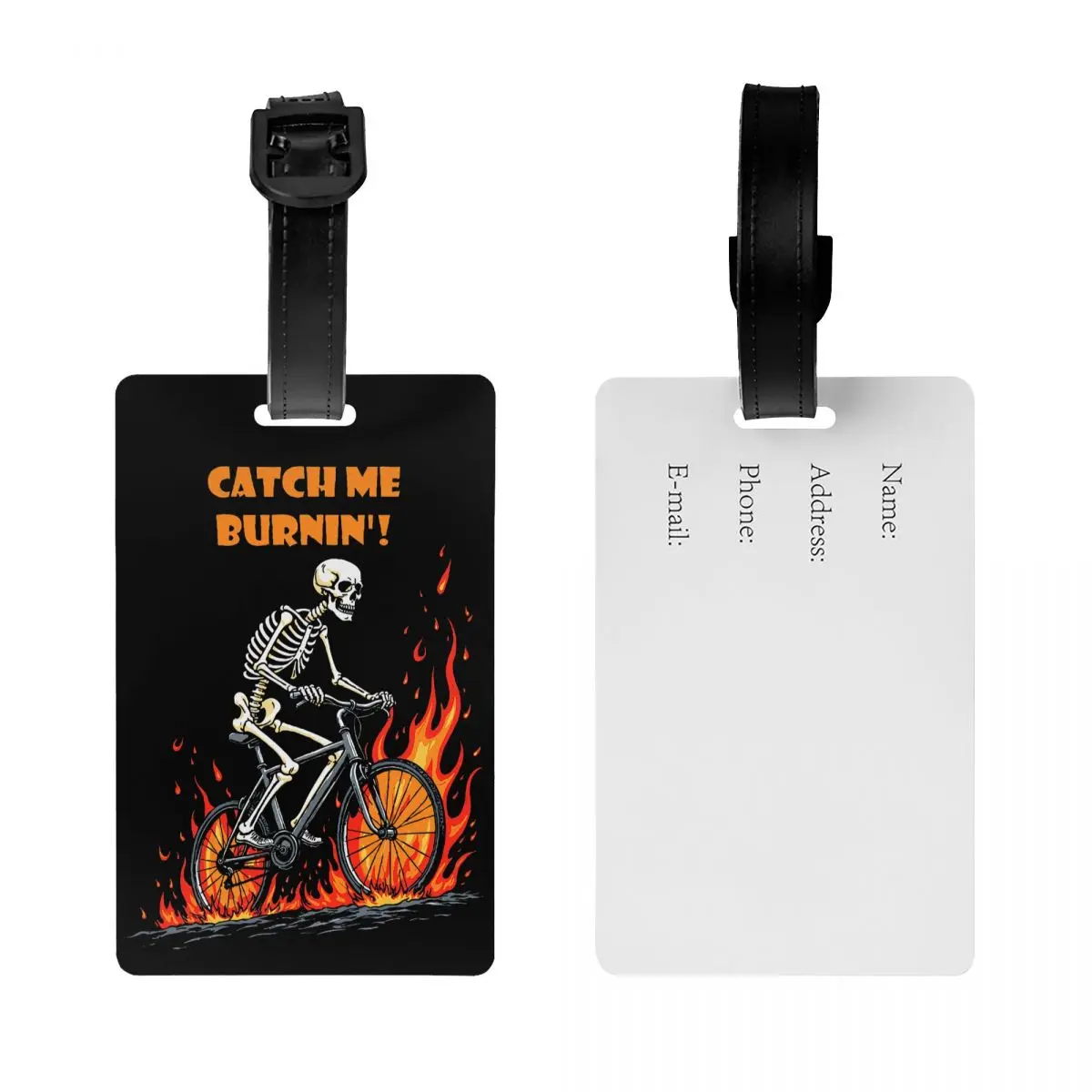 Custom Catch Me Burnin Bicycle Cyclist Skeleton Luggage Tag Suitcase Baggage Privacy Cover ID Label