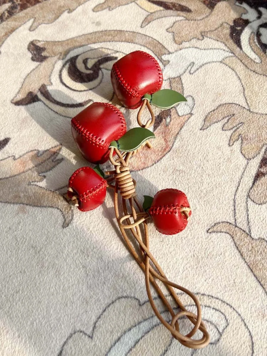 

Hand-Stitched Fruit Charm - Genuine Leather Pear & Apple Pendant for Bags/Car/Keychain