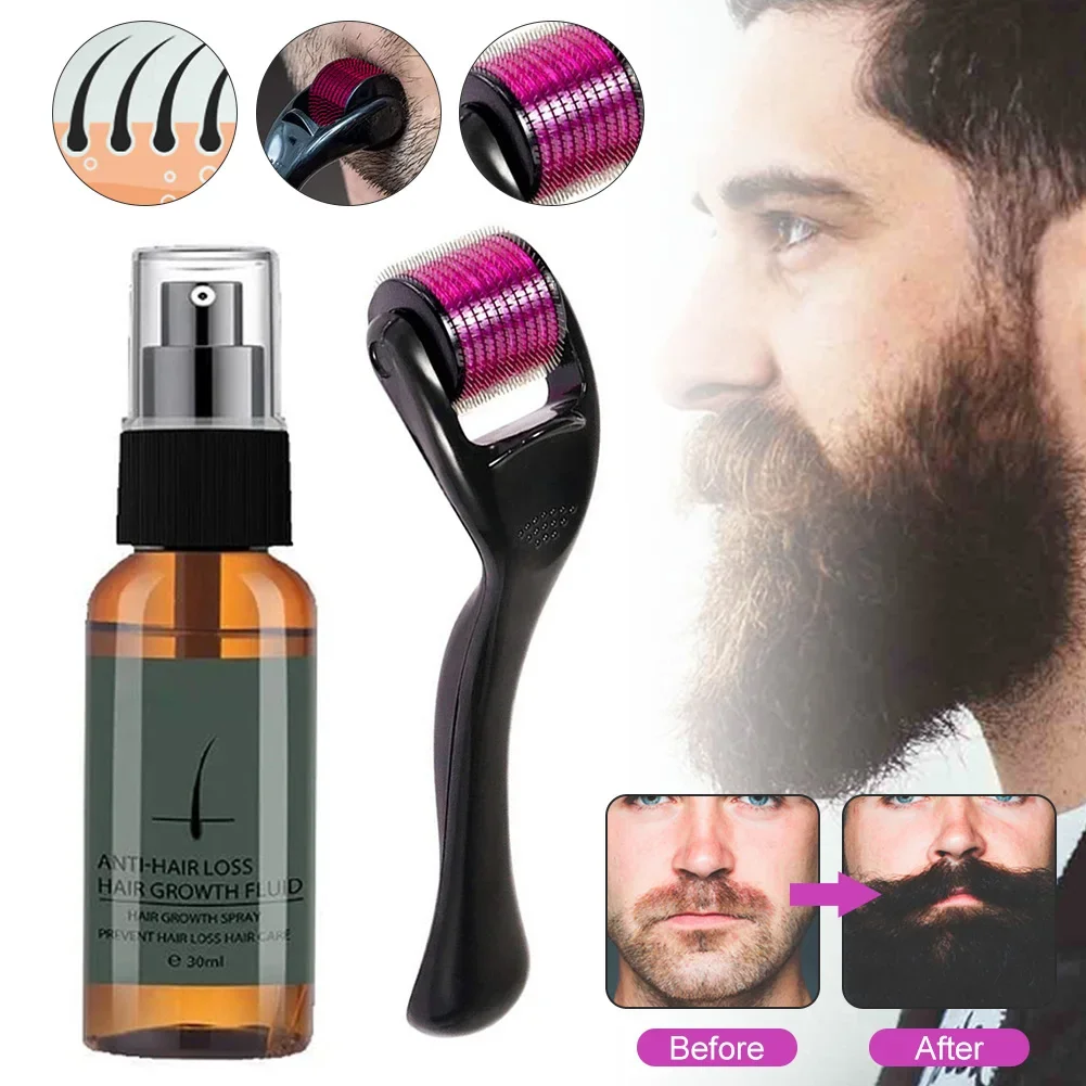 Kit de rodillo para el crecimiento de la barba Natural para hombres, aceite para el crecimiento de la barba, potenciador nutritivo, aceite para Barba en aerosol, antipérdida de cabello con rodillo para Barba