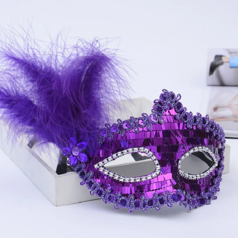 Venetian Masquerade Princess Mask Cosplay Halloween Mask Female Half Face Erotic Party Luxury Side Flower Feather Halloween Mask