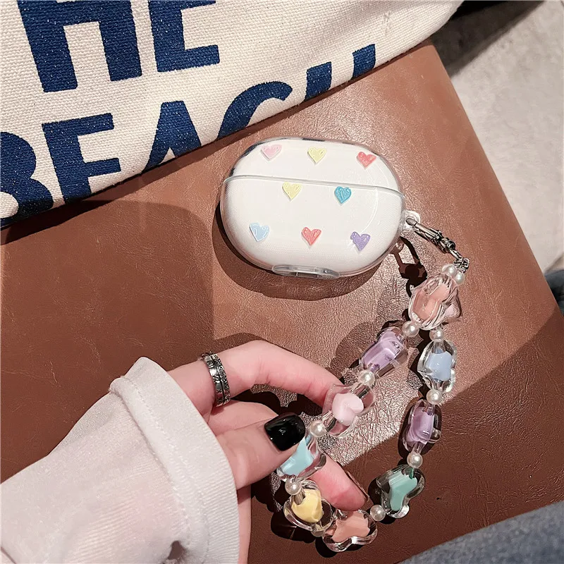 Ins Coréen Étui pour Huawei Freebuds Pro 4 4E 4i Transparent Housse de Casque avec Amour Bracelet pour Huawei Freebuds 3