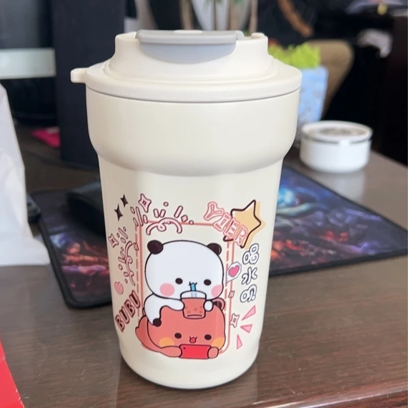 Piccolo Panda Bubu e Yier Cartoon 316 tazza d\'acqua in acciaio inossidabile tazza isolata di grande capacità tazze da caffè adorabili portatili