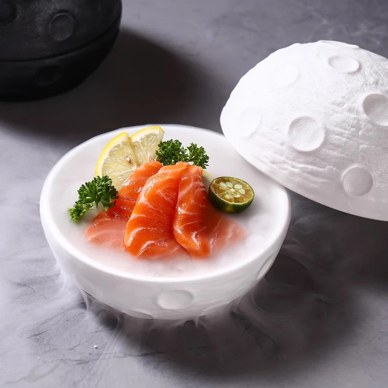 White Planet Ceramic Tableware  Spherical Ceramic Plates and Bowls Restaurant Main Course Decorations  Home Tableware  Plates