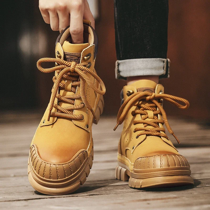 

Classic Men's Boots Autumn Casual Mid-Calf Outdoor Workwear Boots Retro American Sle Leather Cotton Lined Warmth