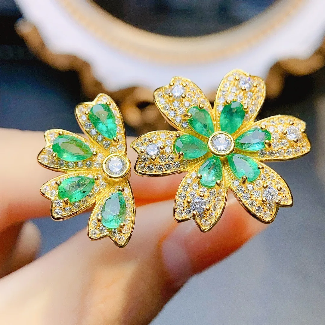 

Natural Emerald Ring, S925 Silver Setting 3x5mm Main Stone Adjustable, Luxury Gemstone Jewelry Gift for Women