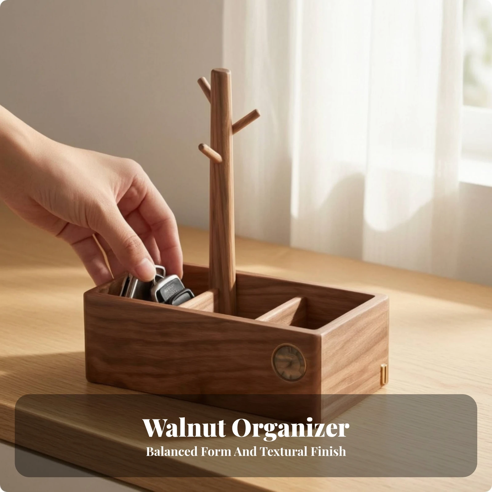 Wooden Tabletop Organizer Multifunctional Entryway Organizer with Hanging Pegs Vintage Tabletop Storage Organizer Sturdy Brown