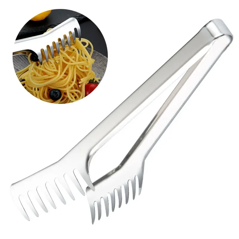 1Pc 9 Inch Stainless Steel Spaghetti Pasta Tongs Bread Steak BBQ Meat Salad Food Clip Household Kitchen Baking Cooking Utensils