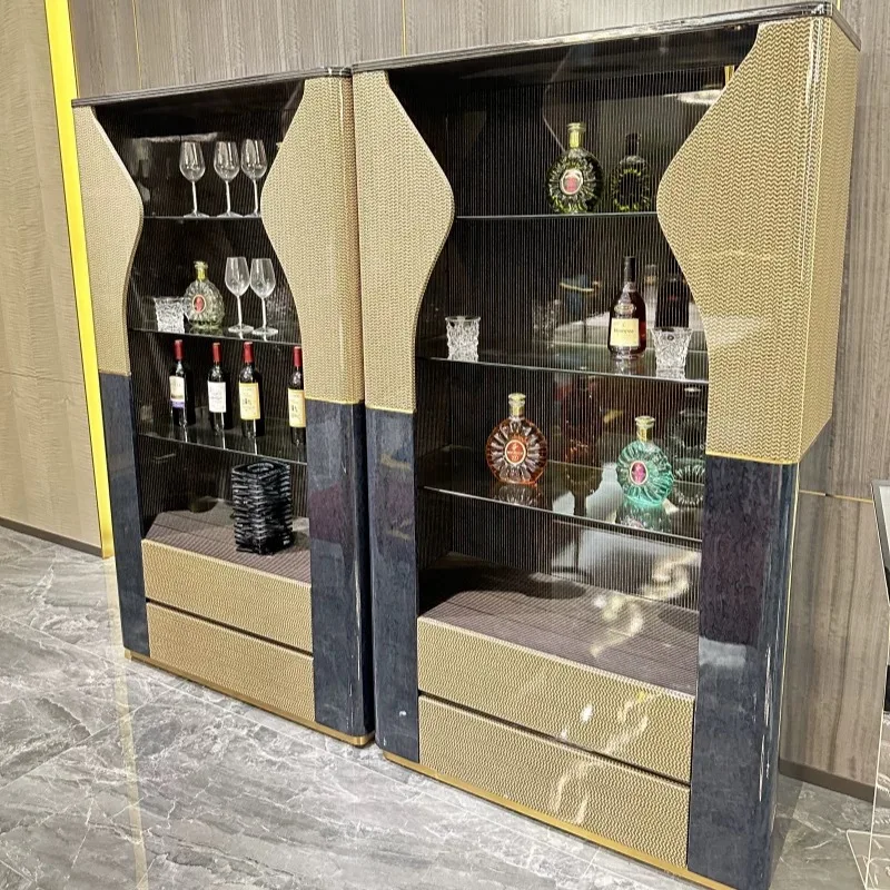 Italian light luxury solid wood wine cabinet villa living room against the wall display cabinet designer large flat high-end