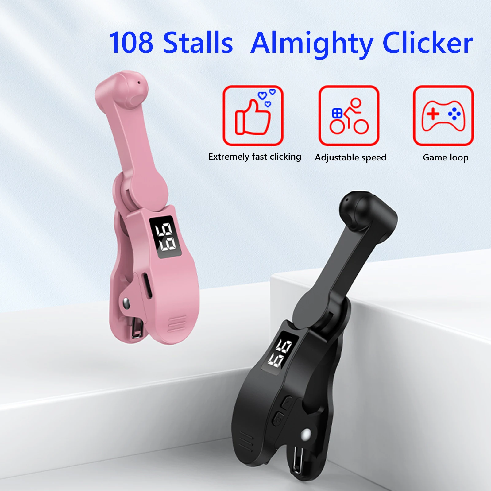 Digital Auto Screen Clicker Automatic Phone Screen Tapper 108 Gears USB 180° Rotation for Smart Phone Apps Video Live Streaming
