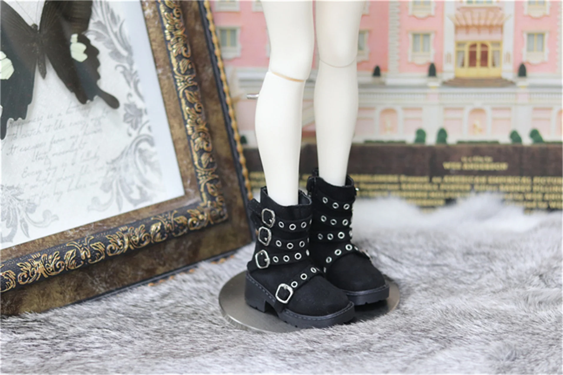 Zapatos BJD 1/4, bonitos botines negros con hebilla de suela gruesa y cabeza cuadrada, accesorios para muñecas BJD