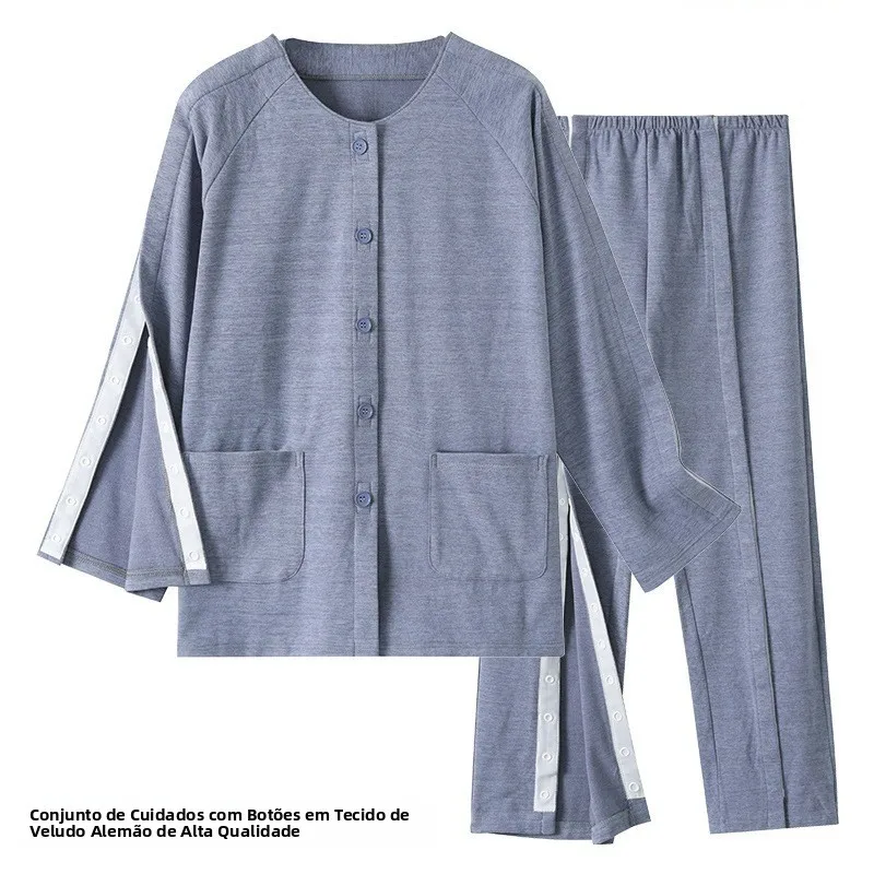 home-wear-patient-suit-set-for-men-with-shoulder-injury-hidden-buttons-long-sleeve-round-neck-open-cardigan-style