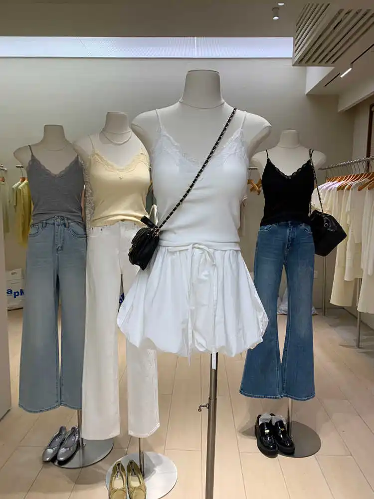 Lace Trim V-Neck Tank Top Women's Slim Fit High Elasticity Inner Wear with Chest Pad Atmosphere Sense Summer Fashion Workwear