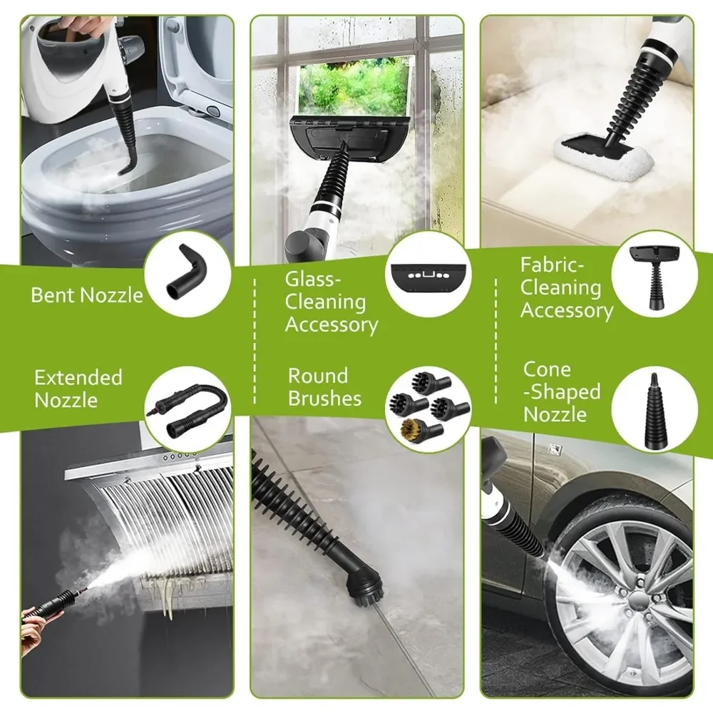 Pressurized Handheld Multi-Surface Natural Steam Cleaner with 12 pcs Accessories, Multi-Purpose for Home Use, for Cleaning Floor