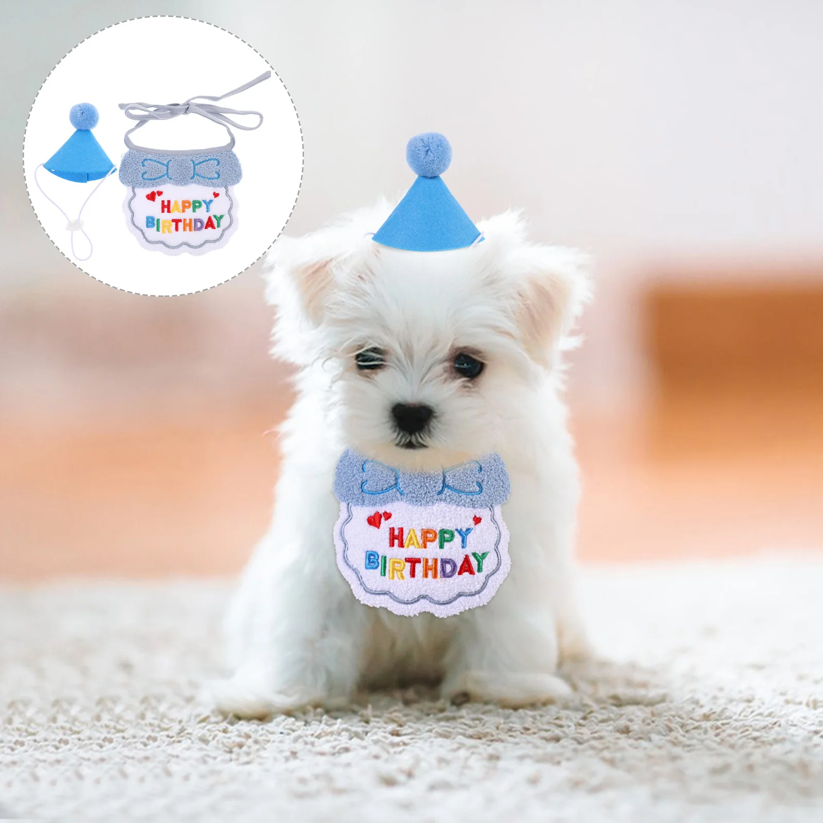 

1 set Pet Bibs Adjustable Hat Lightweight Washable For Birthday Party Decoration Dog Outfit Cat Accessory Portable Bandana