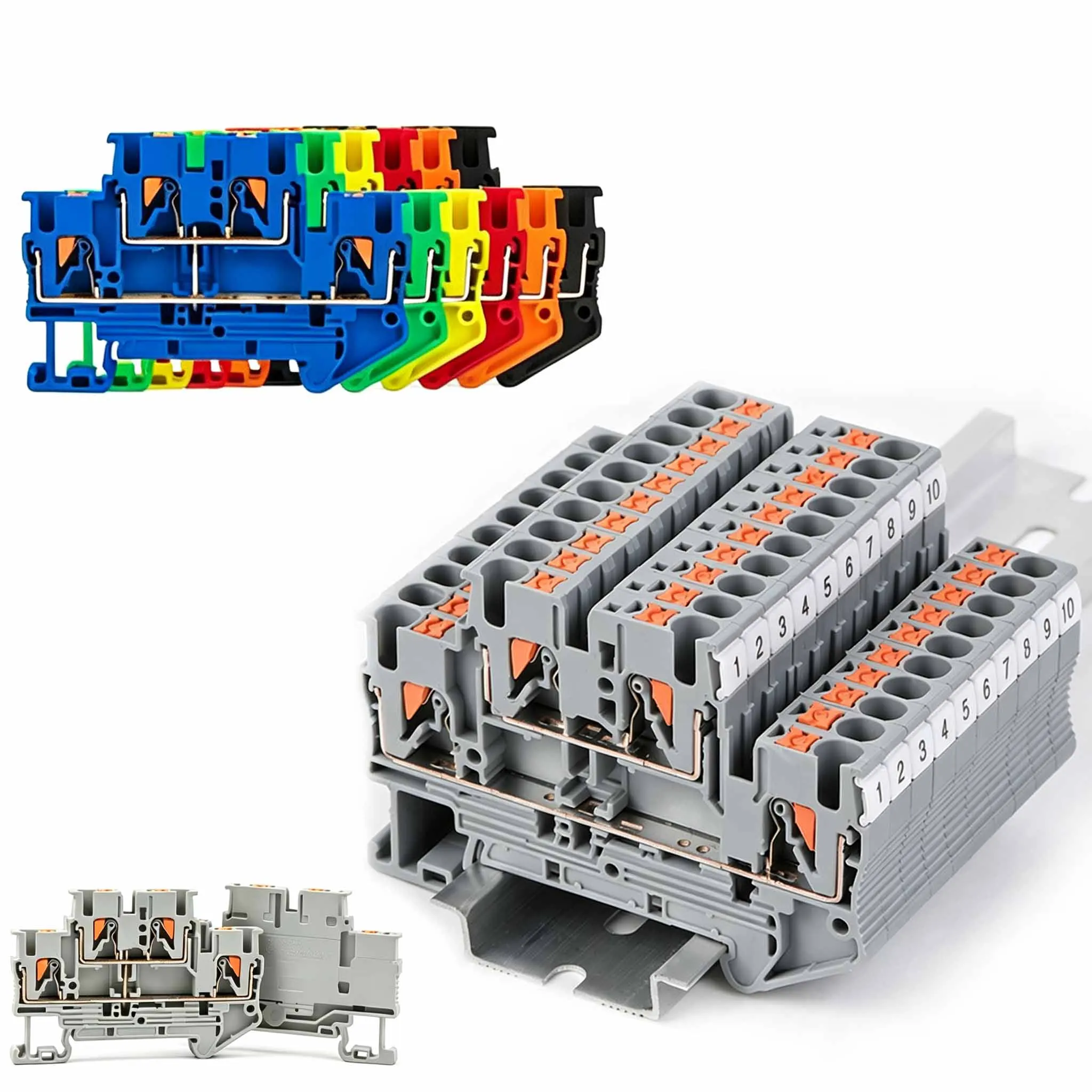 10Pcs PTTB2.5 PTTB-2.5 Din Rail Terminal Block 2 Layer 2.5mm² Push-in Double Level Electrical Wire Connector Plug Terminal Block