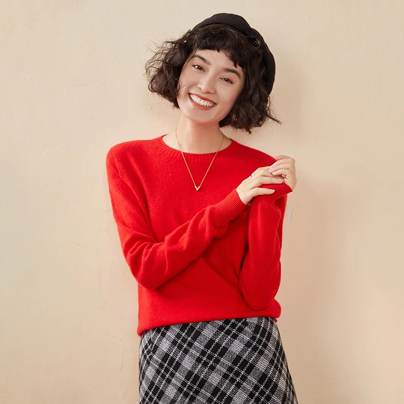 الخريف والشتاء سترة جديدة المرأة 100% سترة الكشمير الخالص عادية محبوك الجولة الرقبة فضفاضة الأساسية تنوعا البلوز #5