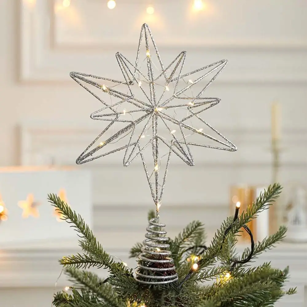 LED Lights Christmas Tree Toppers Star Glitter Iron Christmas Treetop Decoration Glowing Christmas Ornaments New Year