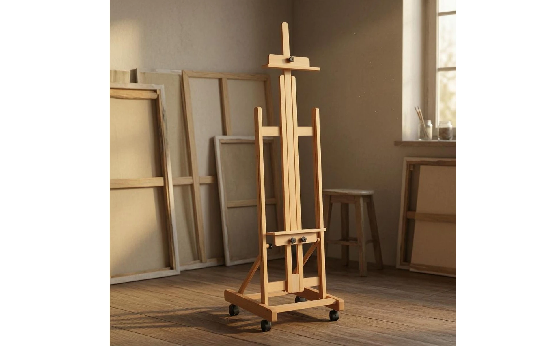 Rolling Wood Easel Foldable Rolling Easel Art Supply Tilts Flat Studio Furniture Fits Large Canvas for Display Area