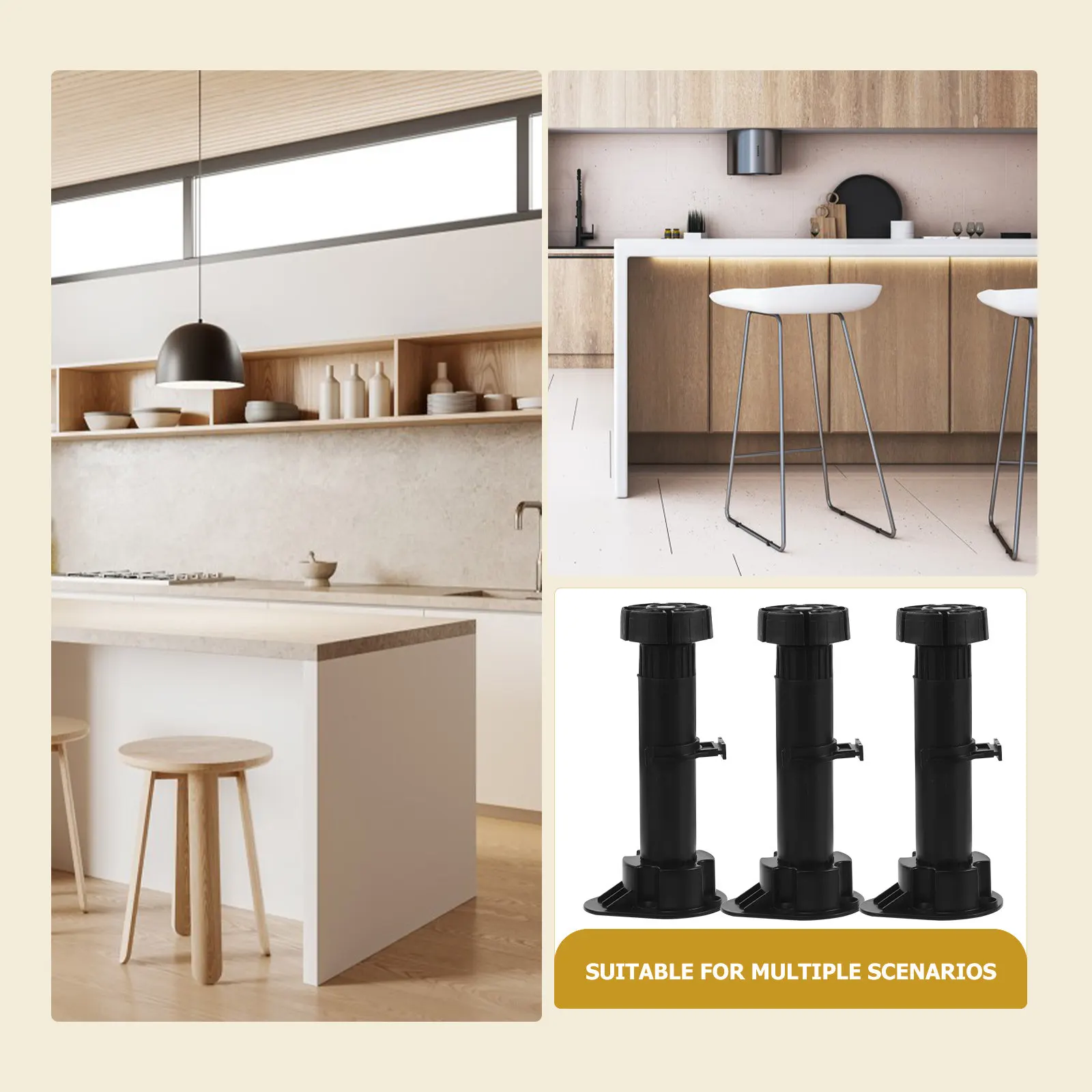 12Pcs Adjustable Cabinet Support Legs 70Mm X 10Mm Heavy Duty Leveling Feet for Uneven Floors Kitchen Cabinet Stabilizer Non Slip