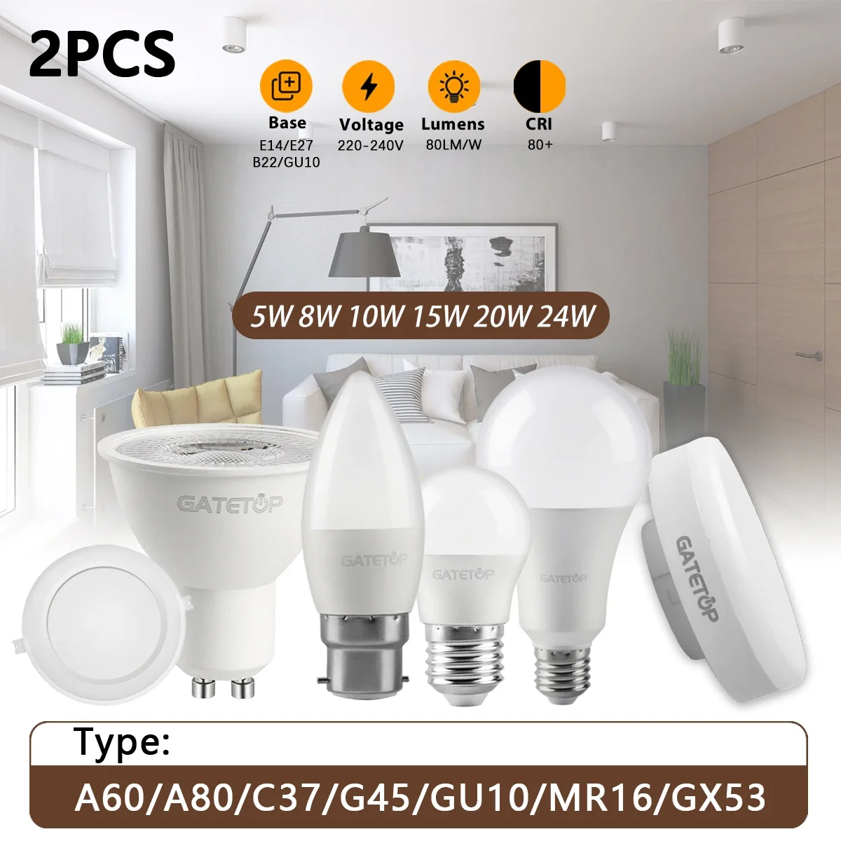 

2PCS Led Spotlight MR16 AC100-240V Downlight Bulb E27 E14 Spot GU5.3 GU10 C37 Lamp Lighting Indoor Home Decoration Bombillas