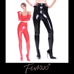 Ftshist Shiny Patent Leather Pants With Boots Stiletto Heels Pointed Toe Pantyhose Stretch Thigh High Trousers Shoes Plus Size