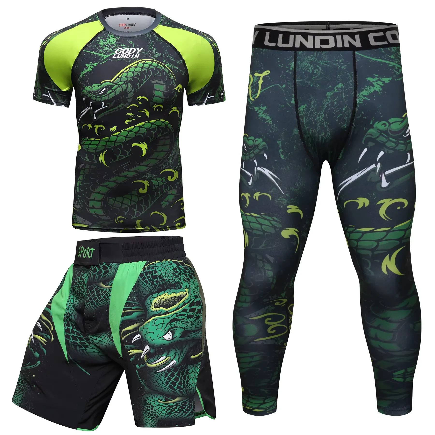 Men's MMA Training Sets Muay Thai Shorts & BJJ Jiu Jitsu Gi Rashguard T-shirt+Pants Compression Boxing/Grappling Fightwear Suits