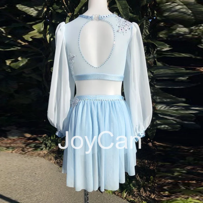JoyCan-فستان رقص موسيقى الجاز الغنائي ، زي أزرق فاتح ، ملابس رقص القطب ، تدريب أداء الفتيات