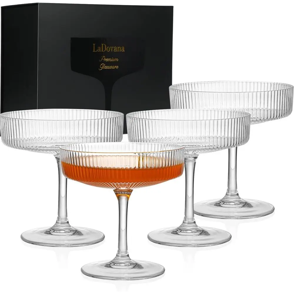 

Set of 4 | 7oz Premium Crystal Cocktail & Champagne Glasses | Elegant Stemware in Gift Box