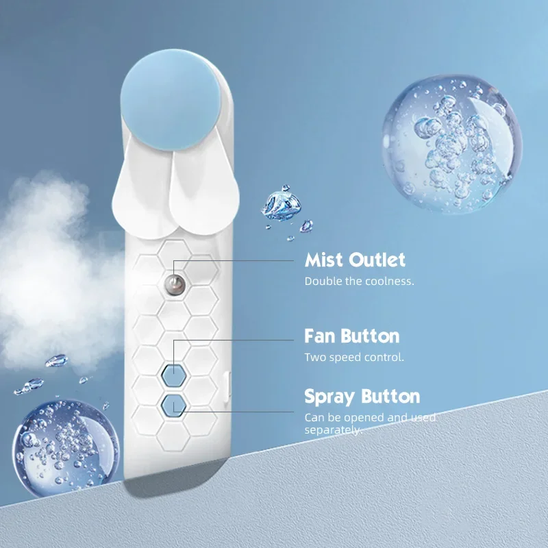 2-in-1 Portable Fan Humidifier USB Charging Handheld Fan Spray Fan Facial Steamer Air Conditioning Cooling Fan