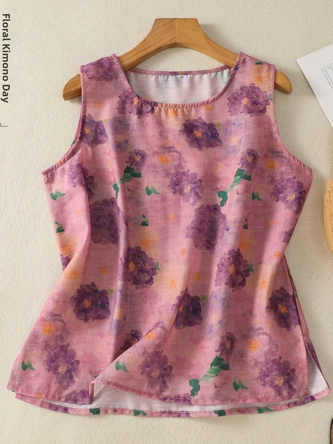

Retro Floral Print Cotton Linen Svel Vest Women SummerCool Lightweight Faion Flower Pattern Silk Blend Base ...