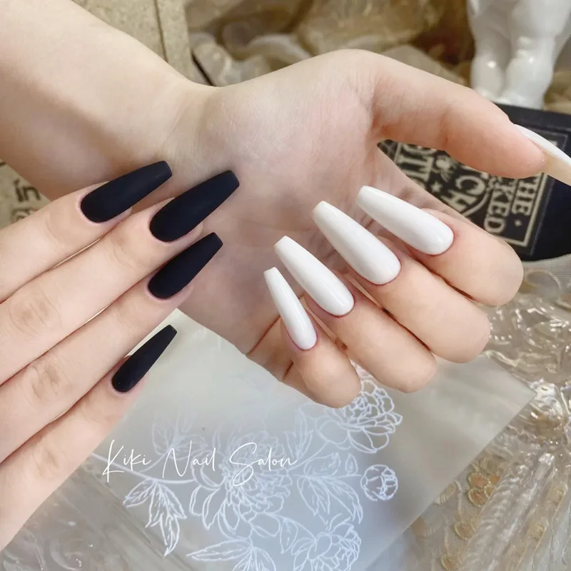 

2026 New Simple Long Ballet Style Solid Color Nail Tips, Removable False Nails
