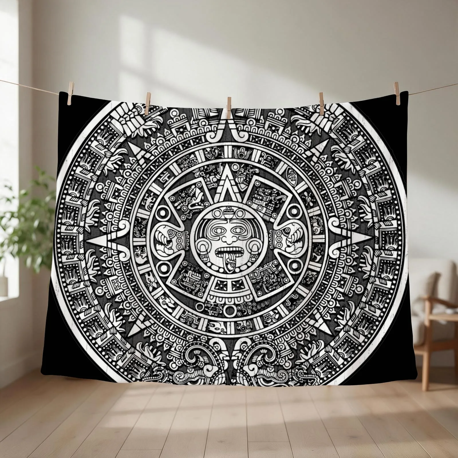 Aztec calendar Throw Blanket couch cozy soft plush fuzzy picnic outdoor blanket
