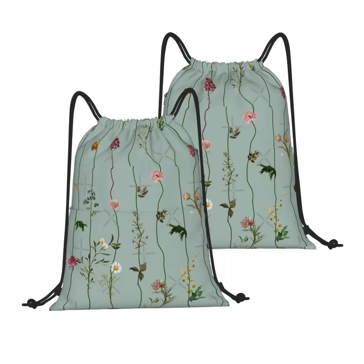 Drawstring Backpack Floral Chain Shoulder Bag Zipper Pocket Sports & Travel Hikes Portables Bag