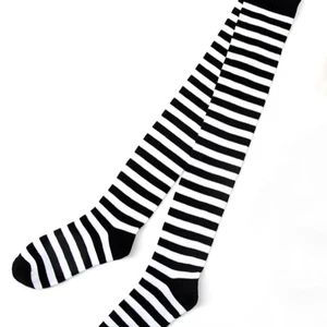 1/6 pairs Japanese female striped socks on the knee socks fashion female maintain hot thin long socks black white striped socks 8 Main Sales Female Socks - №7