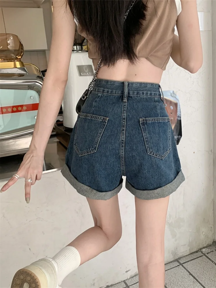 High Waist Double Pocket Pants Shorts Women's Loose Wide Leg Retro Summer Fashion Design Sensation Hot Shorts Trendy