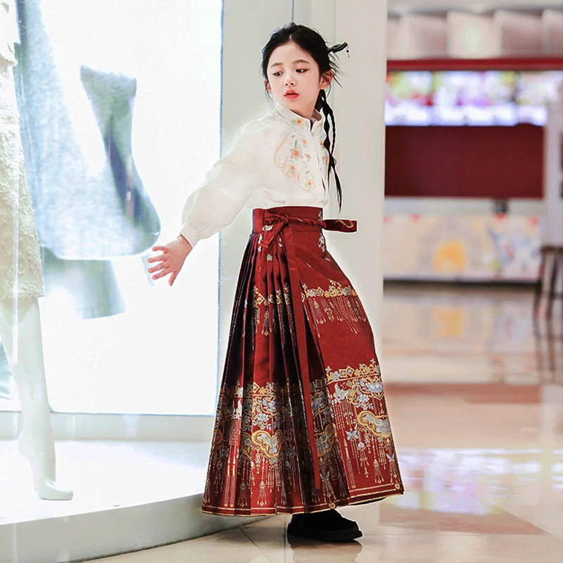 Girls' Horse Face Skirt 2024 New Ming Dynasty Chinese Style Baby Hanfu Little Girl Tang Suit Spring and Autumn Style dress