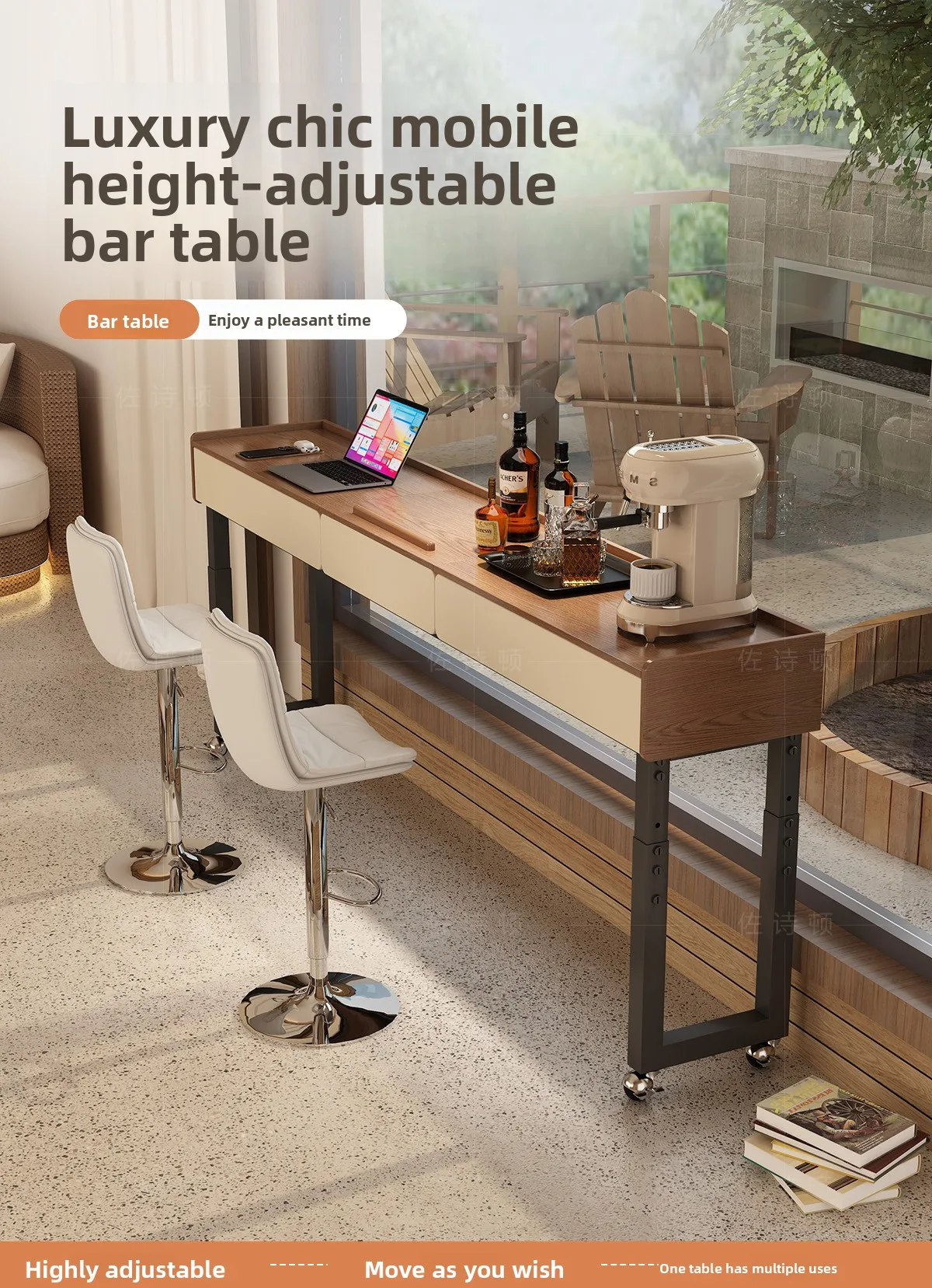 LH household long table balcony window integrated movable liftable living room high table