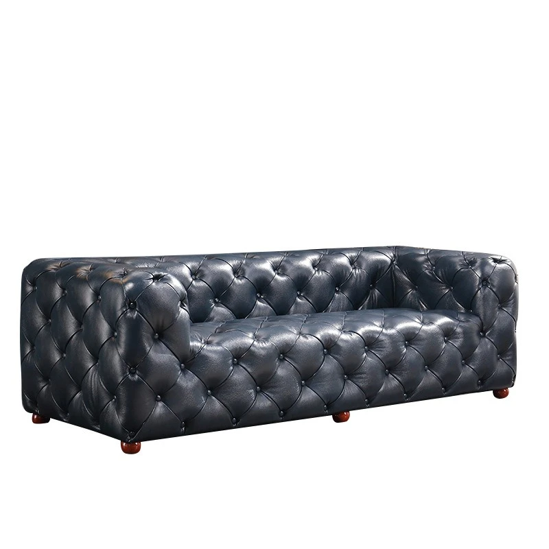 Leather buckle retro sofa, living room combination double triple tofu block sofa